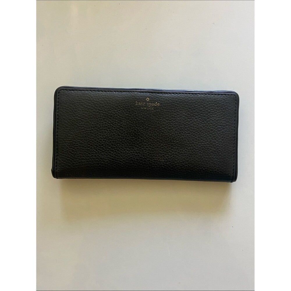 Kate Spade Wallet Black Pebbled Leather Card Holder with Gold Logo